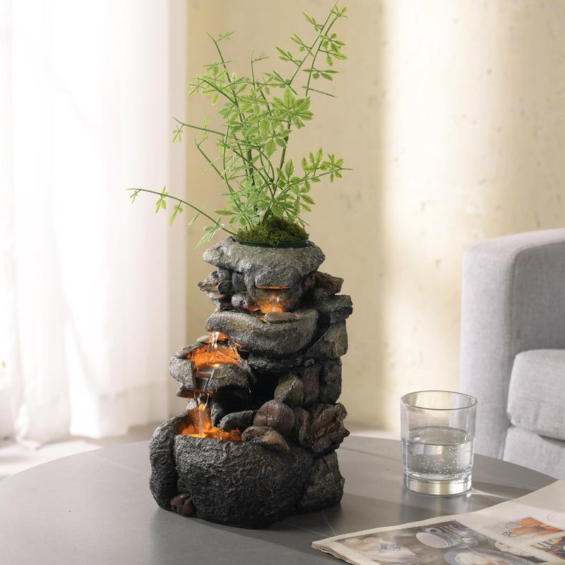 Tolevoit Tabletop Water Fountain with LED Lighting for Indoor Decor and Ambiance Relaxation Soothing Sound Waterfall Indoor Zen Relaxation for Office Home Decorations Growing Plants by Yourself - Image 1